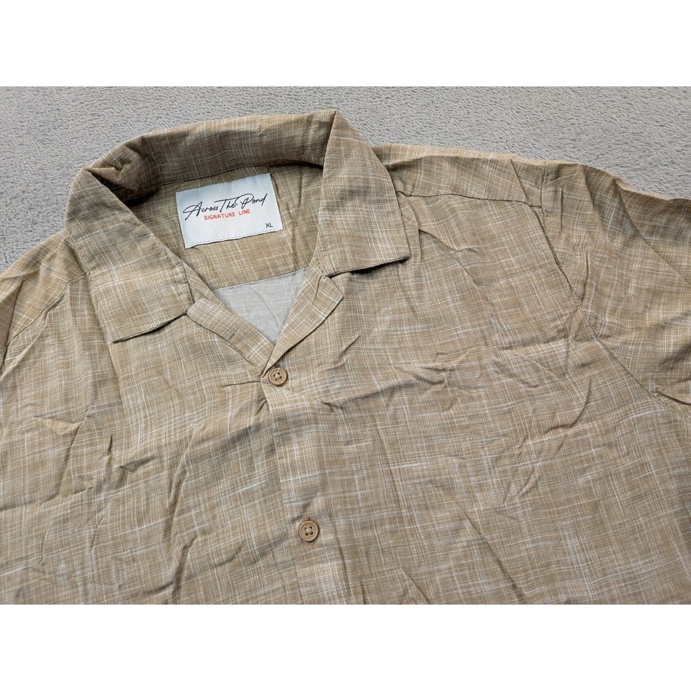 Across The Pond Signature Line Mens XL Tan Crosshatch Viscose Camp Shirt